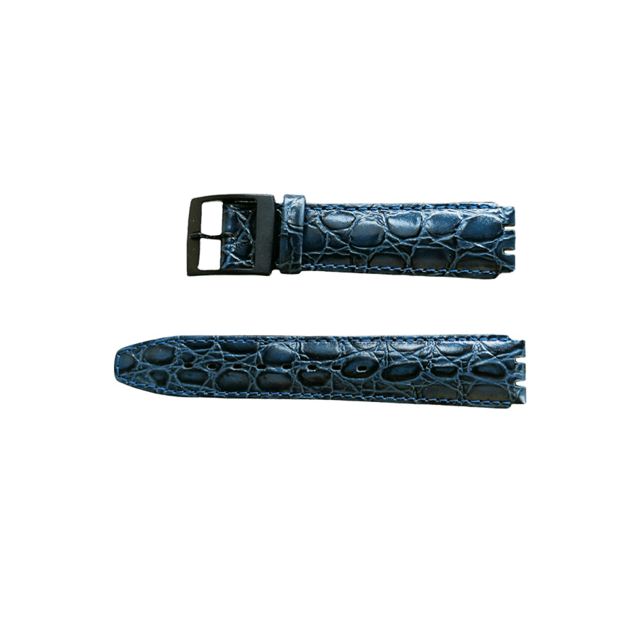 Dark blue special Swatch strap of artificial lizard leather with stitch plastic clasp 17mm