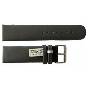 Dark grey waterproof leather smooth watch strap 22mm