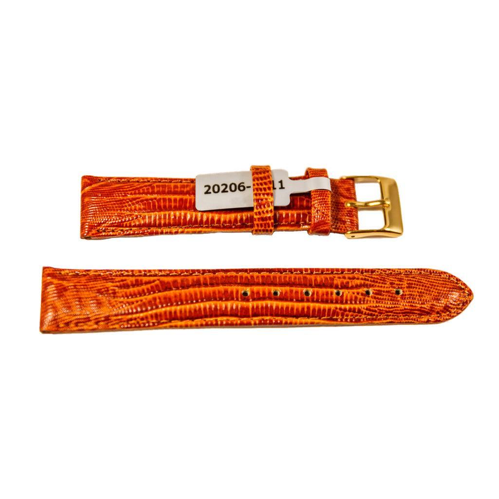 Golden-brown Teju Lizard leather watch strap with gold tone buckle 18 mm