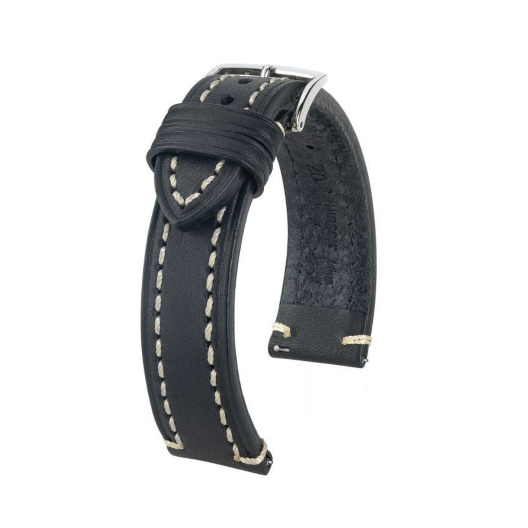 Hirsch Liberty Artisan XL black calf leather watch strap 22 mm 10920250-2-22