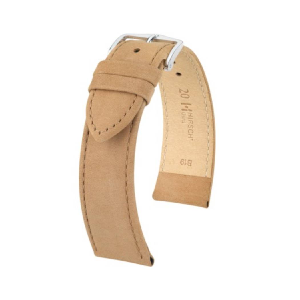 Hirsch Osiris Nubuk 03433190-2-18 Beige calf leather watch strap 18 mm