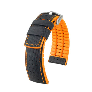 Hirsch Robby L black and orange calf leather watch strap 20 mm 0917694050-4-20