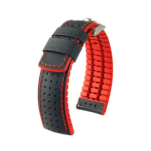 Hirsch Robby L black and red calf leather watch strap 20 mm 0912094050-4-20