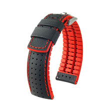 Load image into Gallery viewer, Hirsch Robby L black and red calf leather watch strap 21 mm 0912094050-4-21
