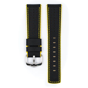 Hirsch Robby L black and yellow calf leather watch strap 22 mm 0917294050-4-22