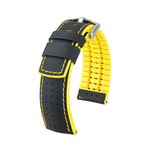 Hirsch Robby L black and yellow calf leather watch strap 22 mm 0917294050-4-22