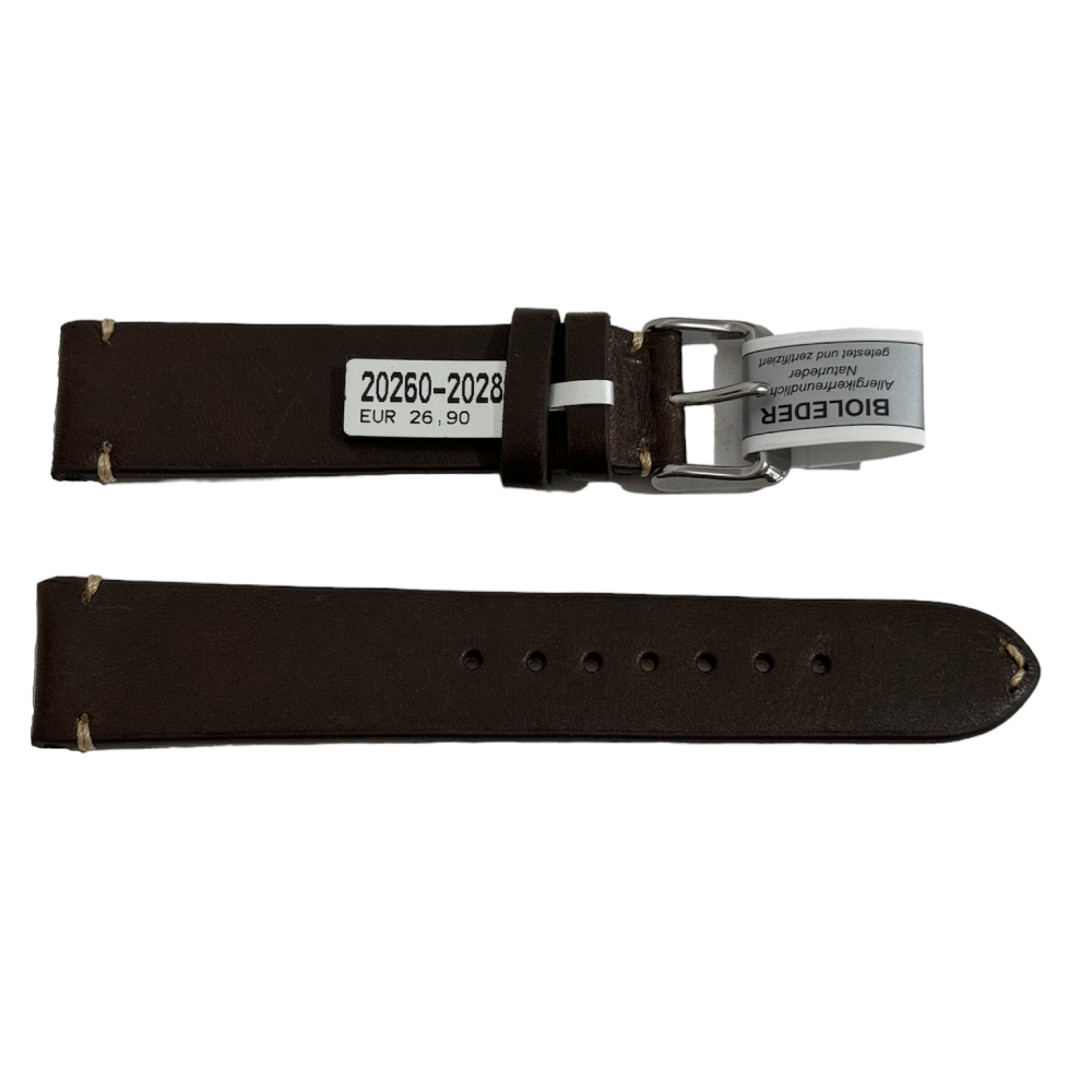 Mokka dark brown leather strap with stitch 20 mm