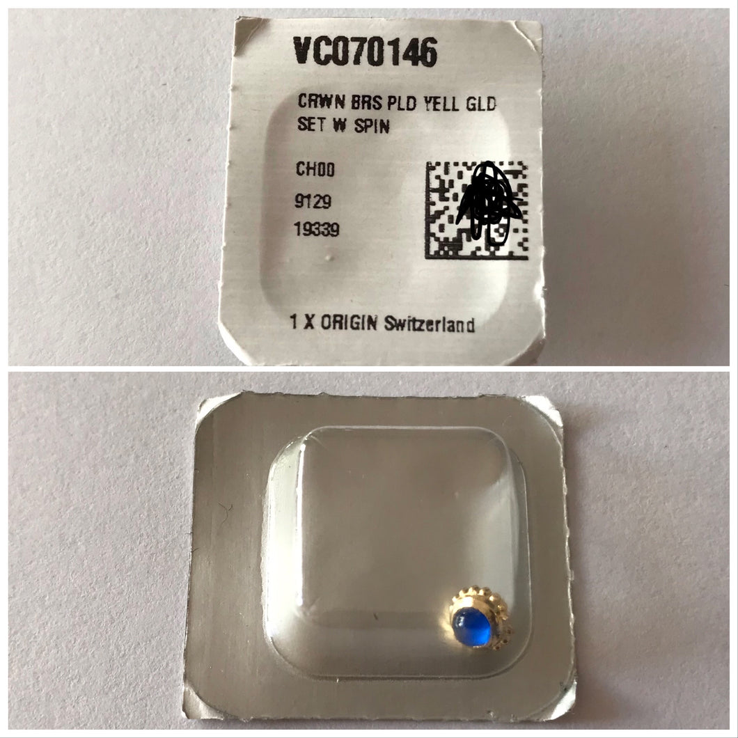 New Cartier Vermeil gold crown with blue sapphire