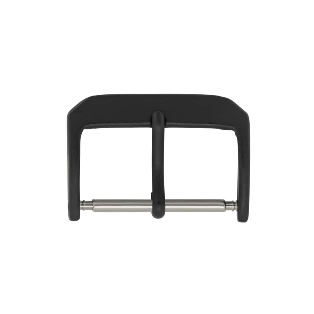 Pin buckle for leather straps, plastic coating black, 22 mm