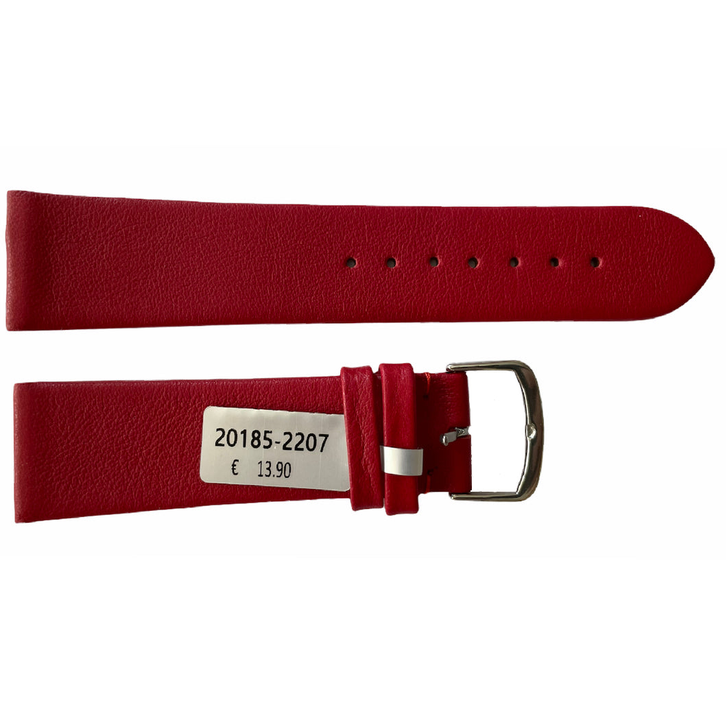 Red waterproof leather smooth watch strap 22mm