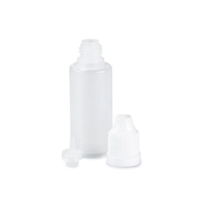 Set of 9 bottles, 5 - 50 ml, white with caps, dosing aids and funnel