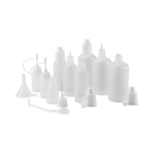 Load image into Gallery viewer, Set of 9 bottles, 5 - 50 ml, white with caps, dosing aids and funnel
