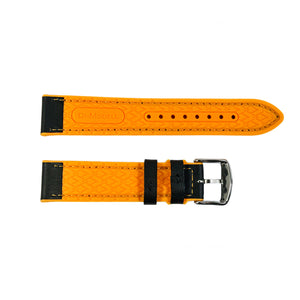 Silicone and leather Daytona watch strap in black and orange 20mm