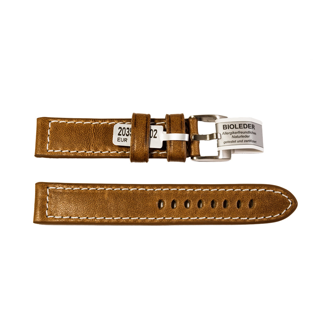 Smooth brown Outdoor watch strap with stitch vintage style 18 mm