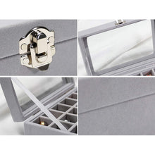 Load image into Gallery viewer, Gugita Grey Velvet Jewellery Box Organiser with Glass Lid
