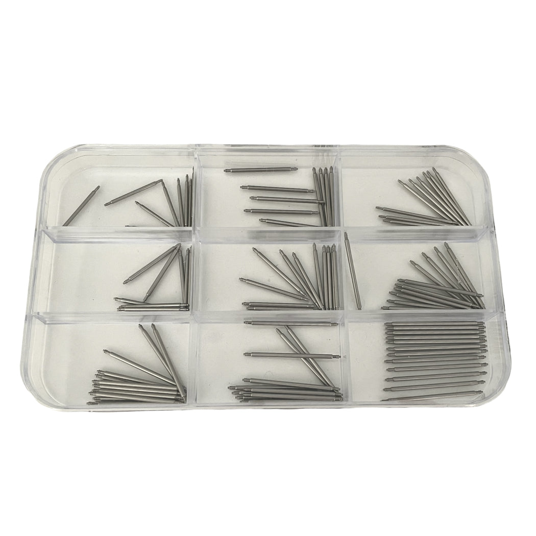 Assortment of long spring bars, stainless steel, Ø 1,5 and 1,8 mm, length 24 - 38 mm, 108 pieces