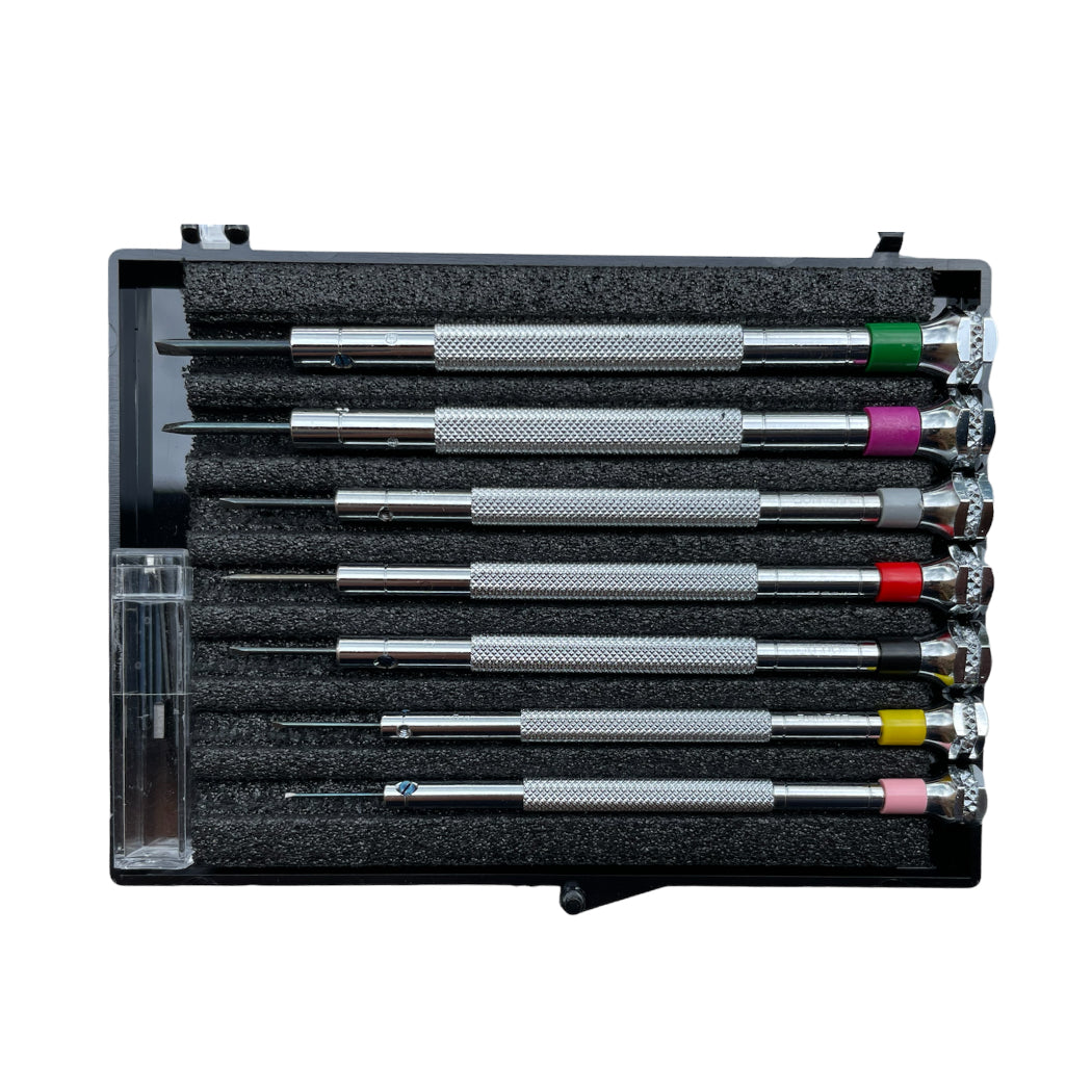 Beco Technic set of 7 screwdrivers 0.60 to 2.00 mm in plastic box with spare blades