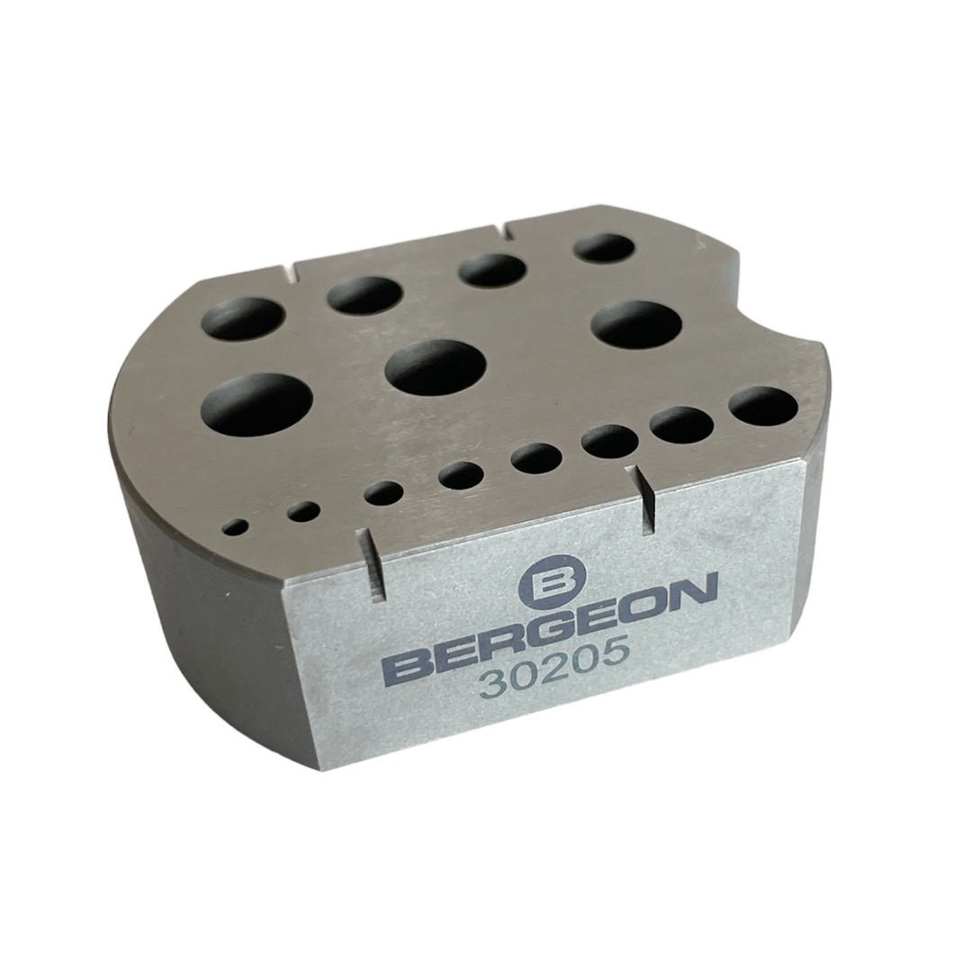 Bergeon 30205 riveting stake in steel tool with 15 holes 2.00 - 8.60 mm