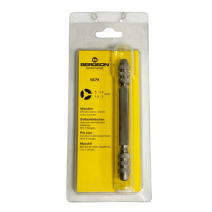 Bergeon 5679 pin vice handle in nickel plated brass, 2 chucks 0 - 1.5, 1.9 - 3 mm