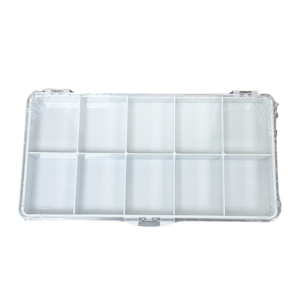 Bergeon 6089-10 plastic transparent box for watch parts, 10 divisions of 39 x 50 mm