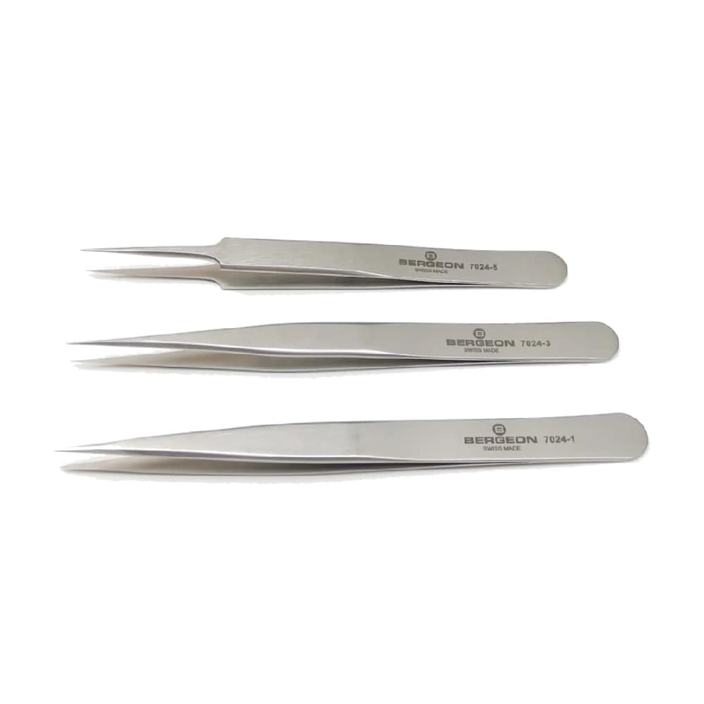 Bergeon 7024-P03 set of 3 non magnetic watchmaker tweezers
