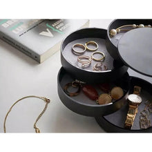 Load image into Gallery viewer, Gugita Round Black Jewellery Box Organiser with Pull-Out Compartments

