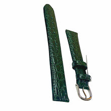 Load image into Gallery viewer, Croco pattern leather strap for watches in green color 18 mm silver tone buckle
