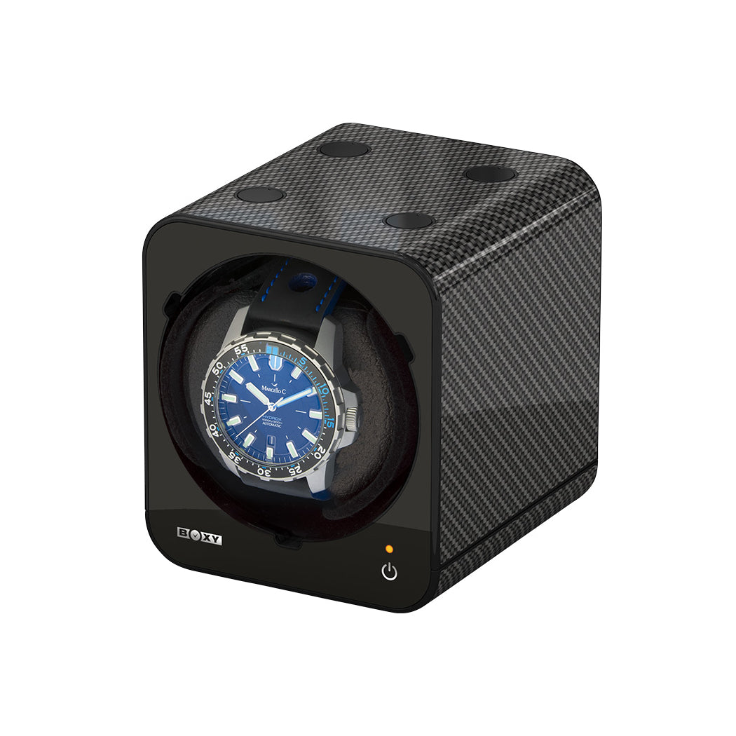 Boxy Fancy Brick carbon watch winder box for one watch combinable with adapter
