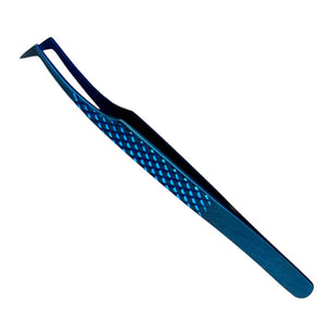 Buzzufy C11 curved 90° blue tweezer, non-magnetic for watchmakers and jewellers, 120mm