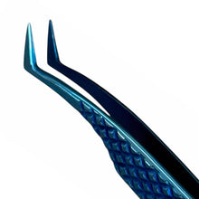 Load image into Gallery viewer, Buzzufy C11 curved 90° blue tweezer, non-magnetic for watchmakers and jewellers, 120mm
