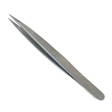 Load image into Gallery viewer, Buzzufy D14 steel jeweler&#39;s tweezers with rough tips, 110mm
