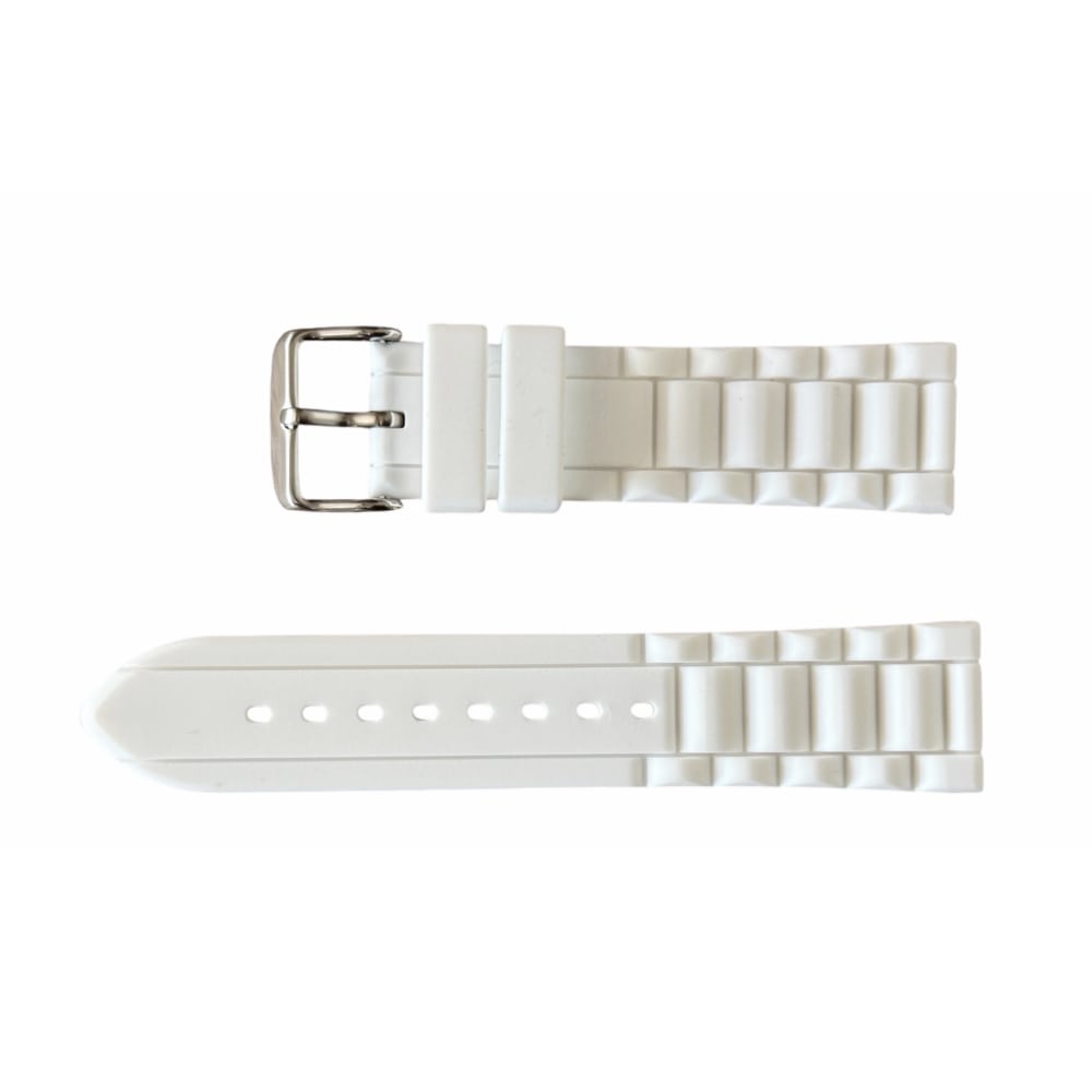 Buzzufy silicone strap watch, white, 22mm with stainless steel buckle