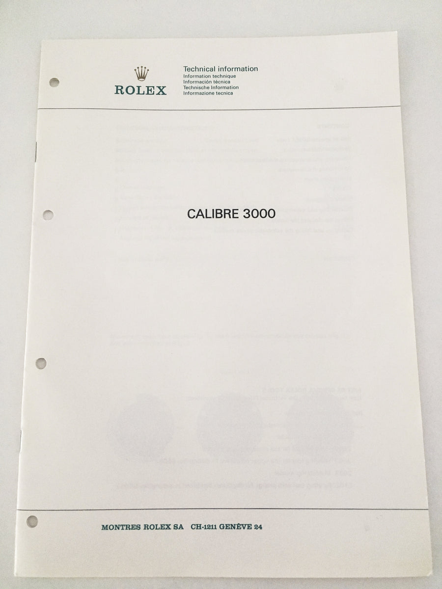 Genuine Rolex caliber 3000 Technical Information Service Catalog ...