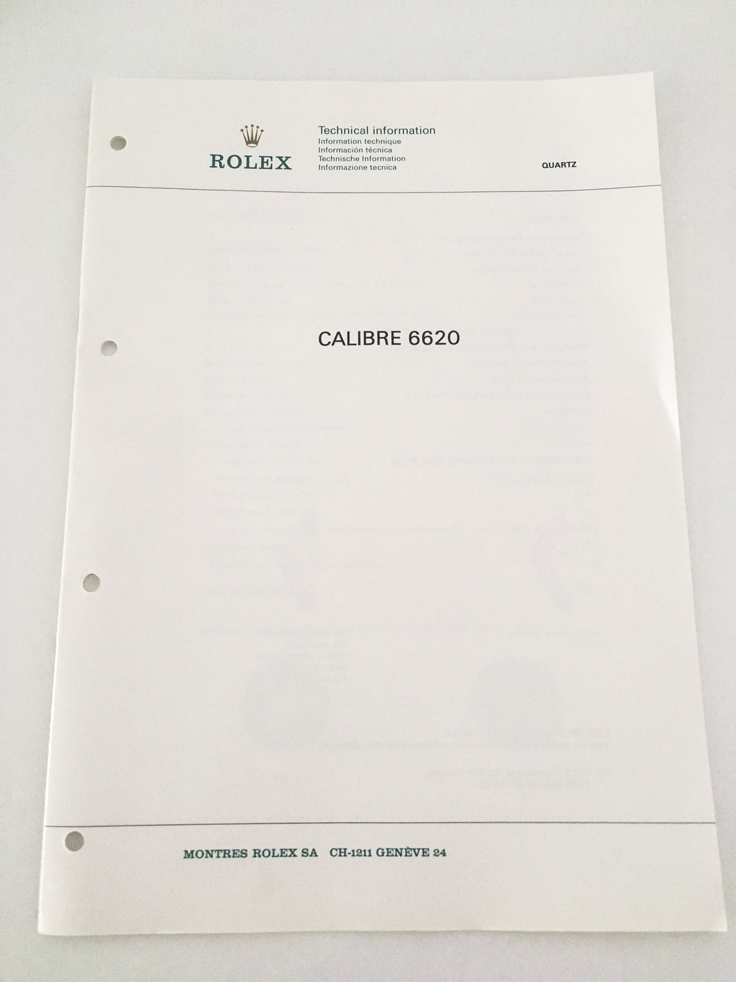 Genuine Rolex Quartz caliber 6620 Technical Infomation Service Catalog