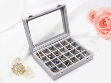 Load image into Gallery viewer, Gugita Grey Velvet Jewellery Box Organiser with Glass Lid
