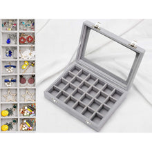 Load image into Gallery viewer, Gugita Grey Velvet Jewellery Box Organiser with Glass Lid
