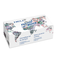 Load image into Gallery viewer, Heli watch care set with watch cloth, metal watch strap spray cleaner and watch case
