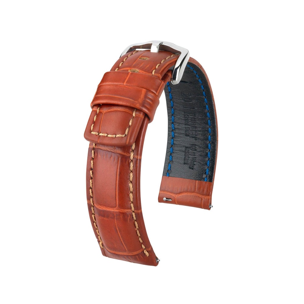 Hirsch Grand Duke L golden brown embossed leather watch strap, 20 mm, 02528070-2-20