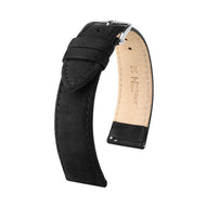 Hirsch Osiris Nubuk black calf leather watch strap, 20 mm, 03433050-2-20