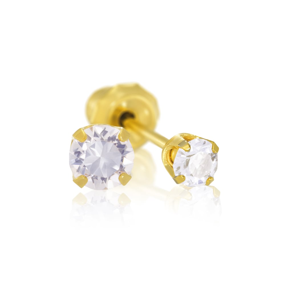 Inverness 14k yellow solid gold, 3mm piercing earrings with white stones 243E