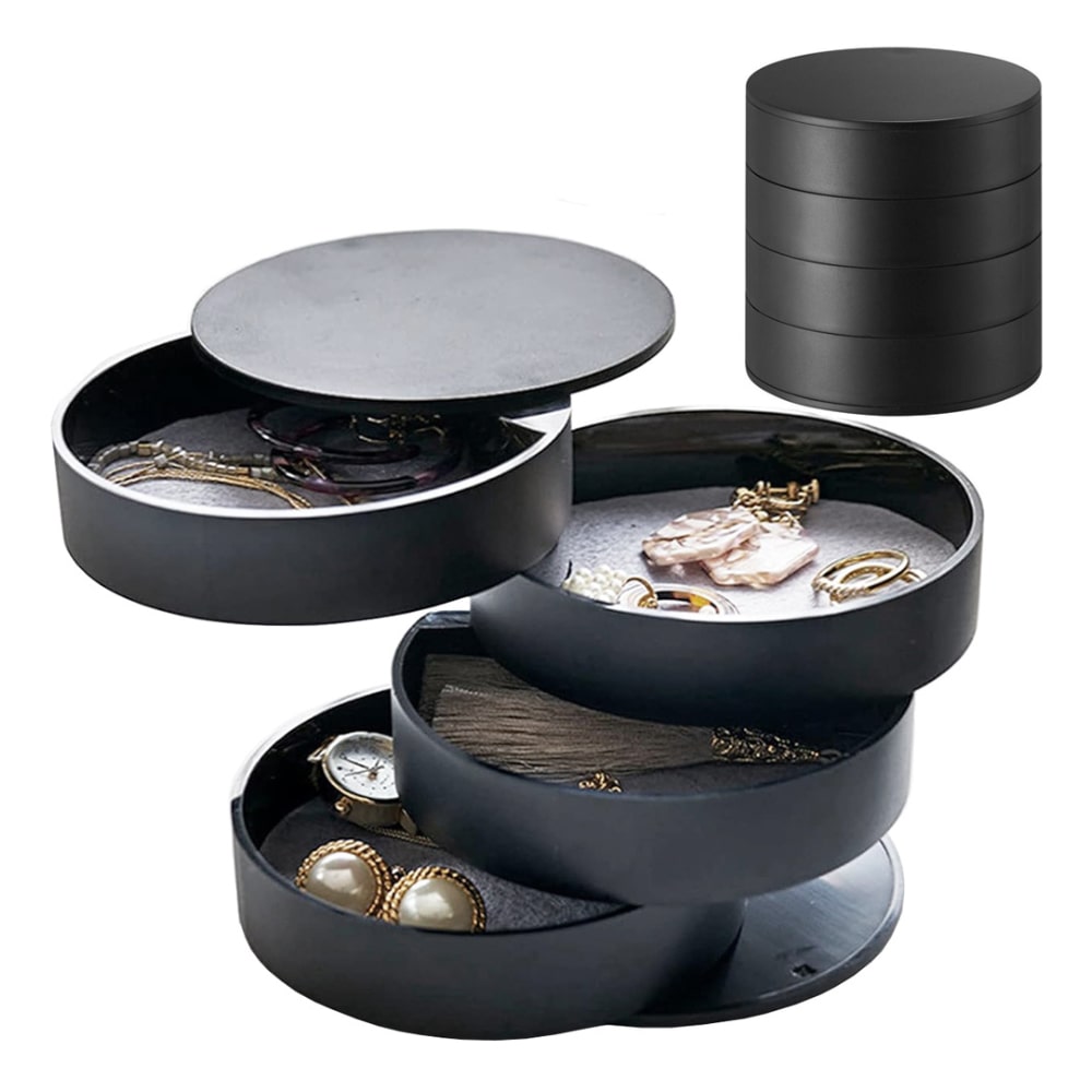 Jewellery Box Organiser - Round Pull-Out Box, black