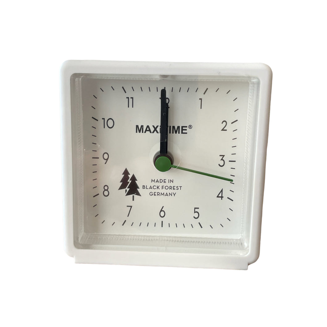 Maxitime Black Forest quartz alarm clock with light and snooze button, housing white, white dial