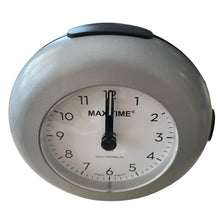Load image into Gallery viewer, Maxitime radio controlled alarm clock with snooze, crescendo alarm, light, 2 hands, round silver housing
