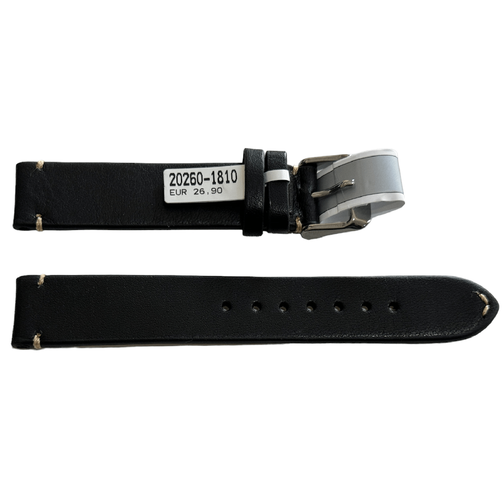 Mokka black leather strap with stitch 18 mm