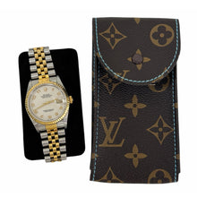 Load image into Gallery viewer, New Louis Vuitton watch brown leather pouch with blue stitching
