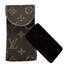 Load image into Gallery viewer, New Louis Vuitton watch brown leather pouch with blue stitching
