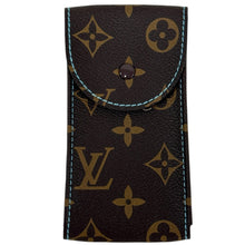 Load image into Gallery viewer, New Louis Vuitton watch brown leather pouch with blue stitching
