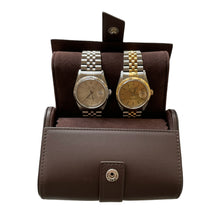 Load image into Gallery viewer, New Rolex leather pouch travel box in brown for 2 watches
