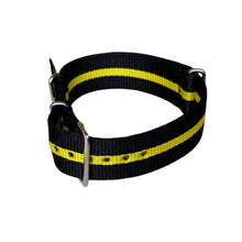 Load image into Gallery viewer, Nylon watch NATO strap black with yellow band, 18mm
