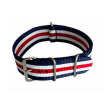 Load image into Gallery viewer, Nylon watch NATO strap blue, red and white, 22mm
